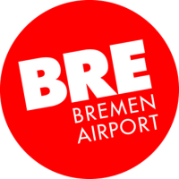 Logo Flughafen Bremen. Roter Kreis mit weißer Schrift "BRE Bremen Airport"